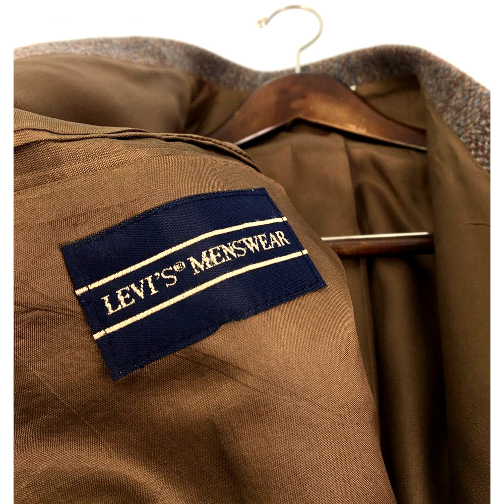 44R Levis USA Mens Vintage Pure Wool Tweed 2 Button Blazer Sport Coat Moss Brown - Picture 10 of 12